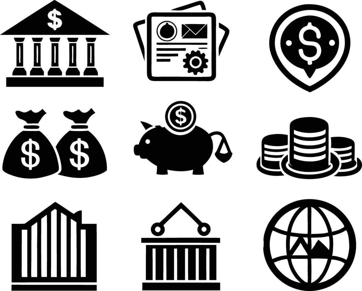 set of finance icon illustration credit, management, marketing, outline, dollar, transaction, loan vector