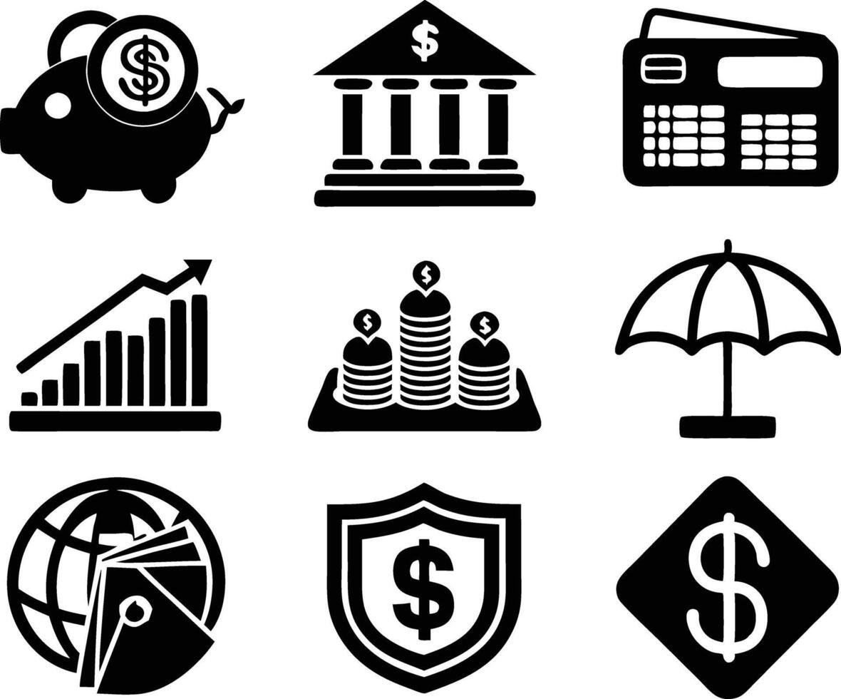 set of finance icon illustration credit, management, marketing, outline, dollar, transaction, loan vector