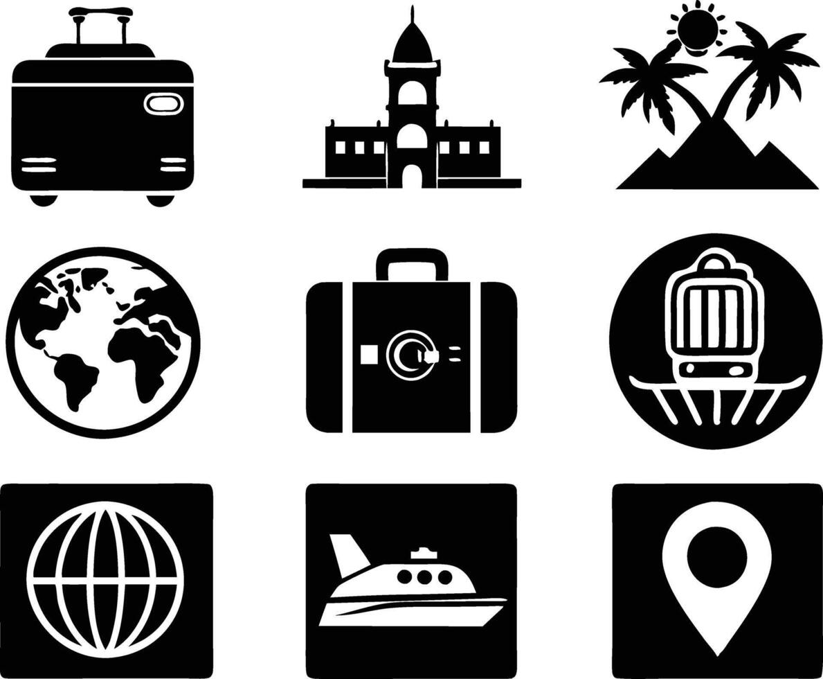 set of travel and tourism icon illustration travel, journey, tourism, adventure, summer, holiday, trip vector