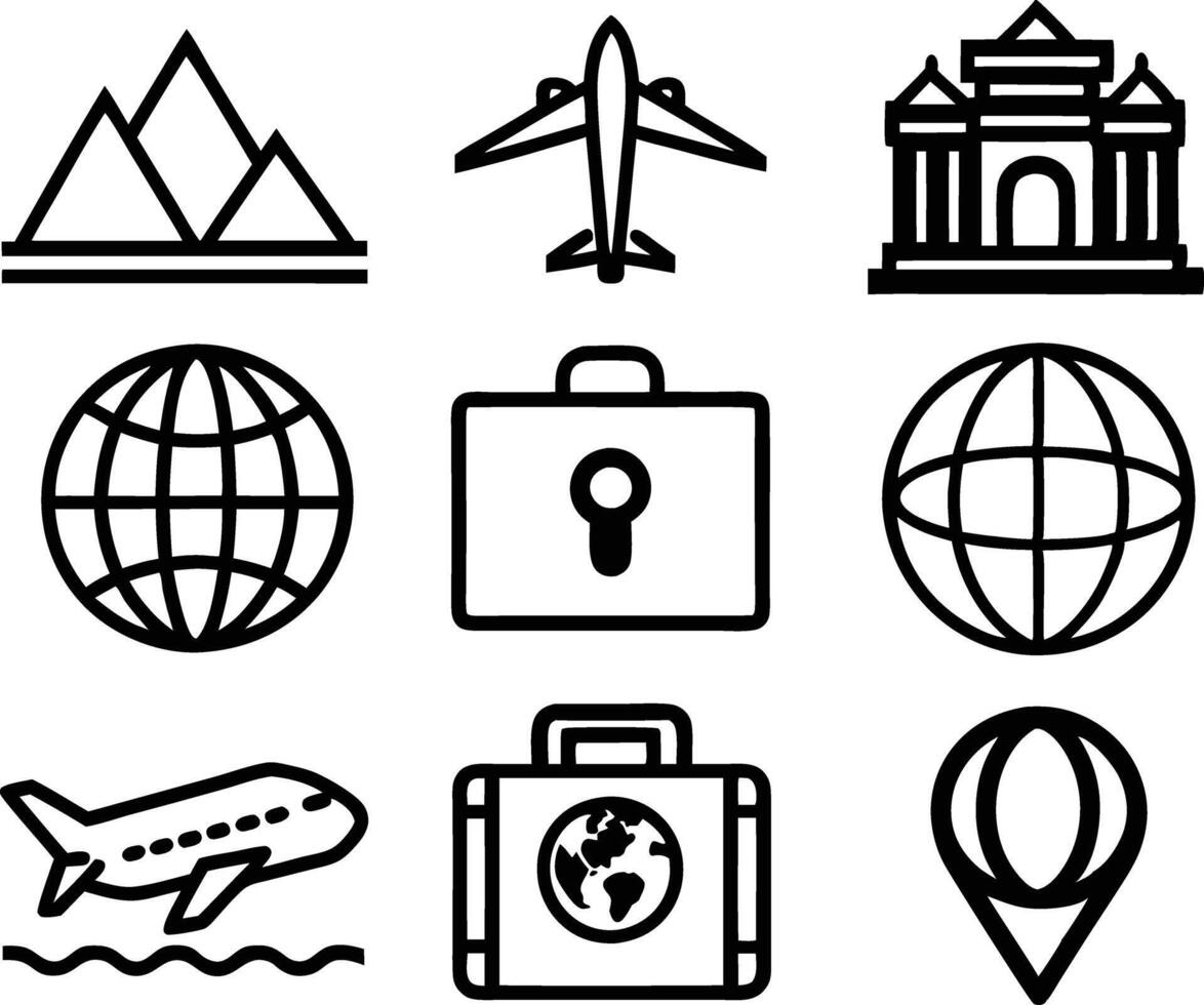 set of travel and tourism icon illustration travel, journey, tourism, adventure, summer, holiday, trip vector