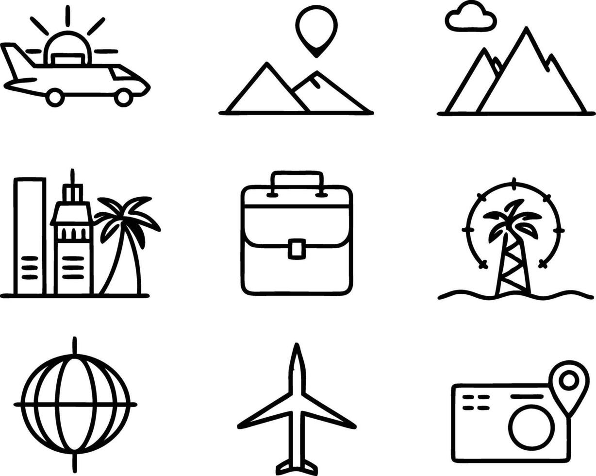 set of travel and tourism icon illustration travel, journey, tourism, adventure, summer, holiday, trip vector