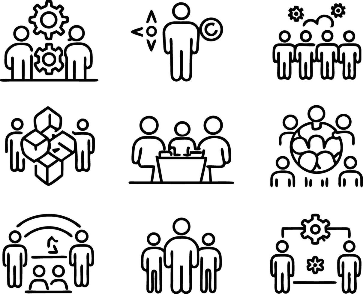 set of teamwork icon illustration. teamwork, team, meeting, business, work, collaboration, group, success, together vector