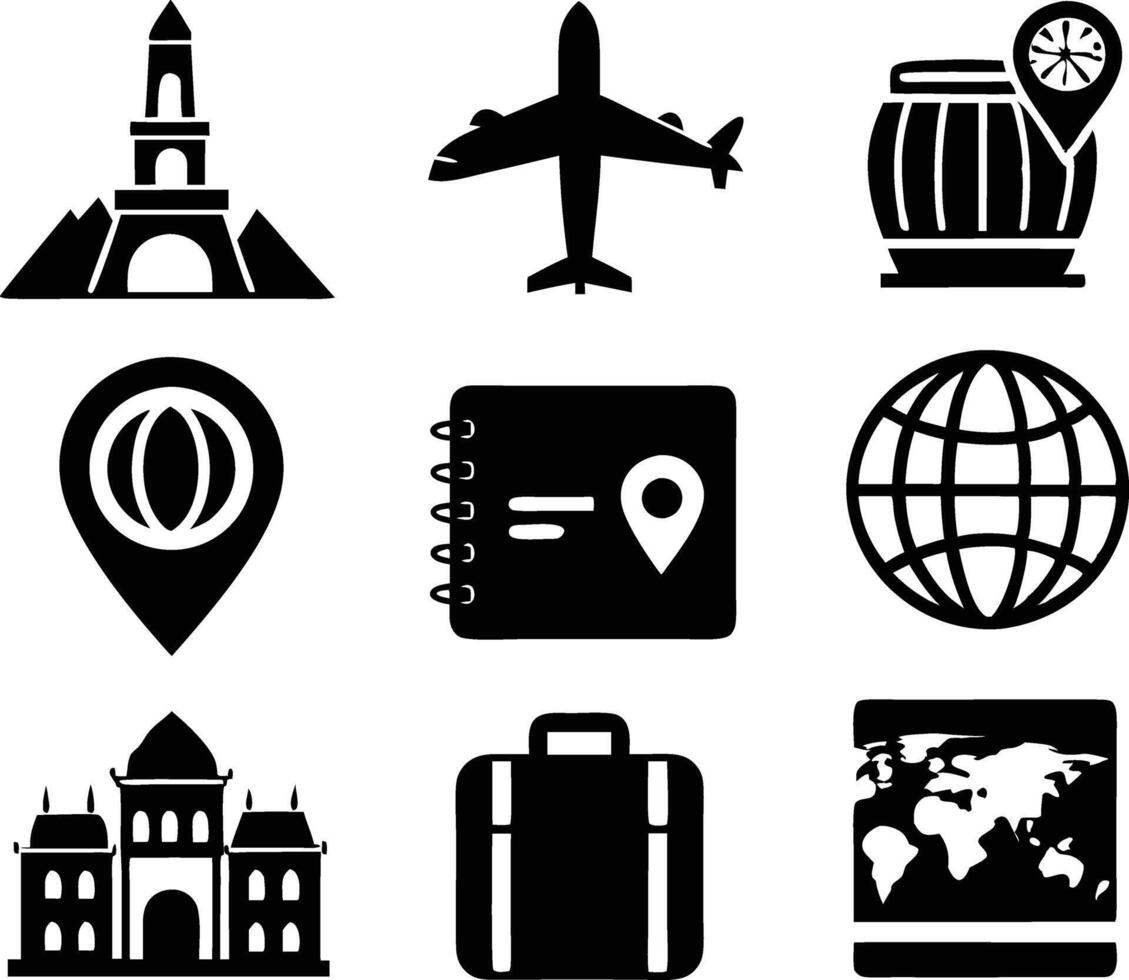 set of travel and tourism icon illustration travel, journey, tourism, adventure, summer, holiday, trip vector