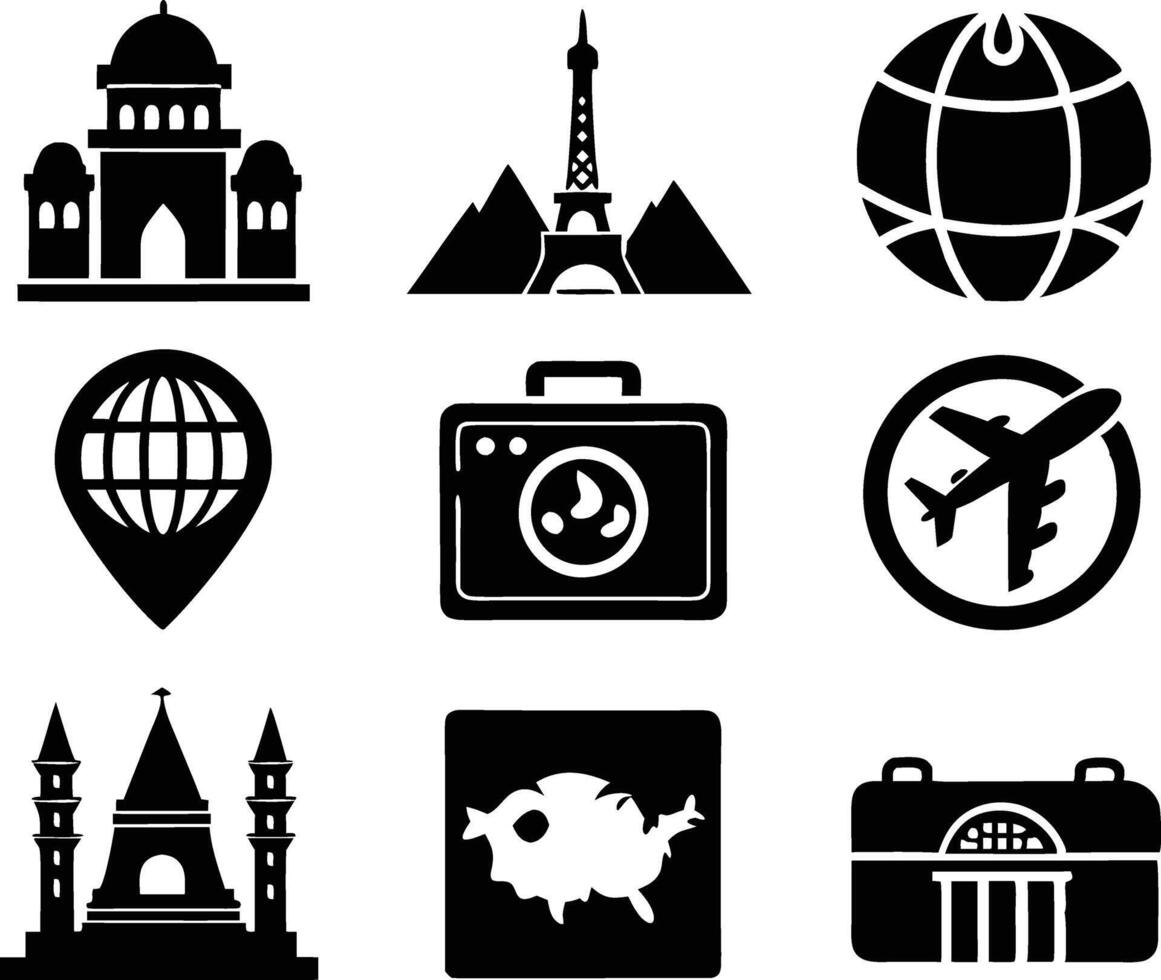 set of travel and tourism icon illustration travel, journey, tourism, adventure, summer, holiday, trip vector