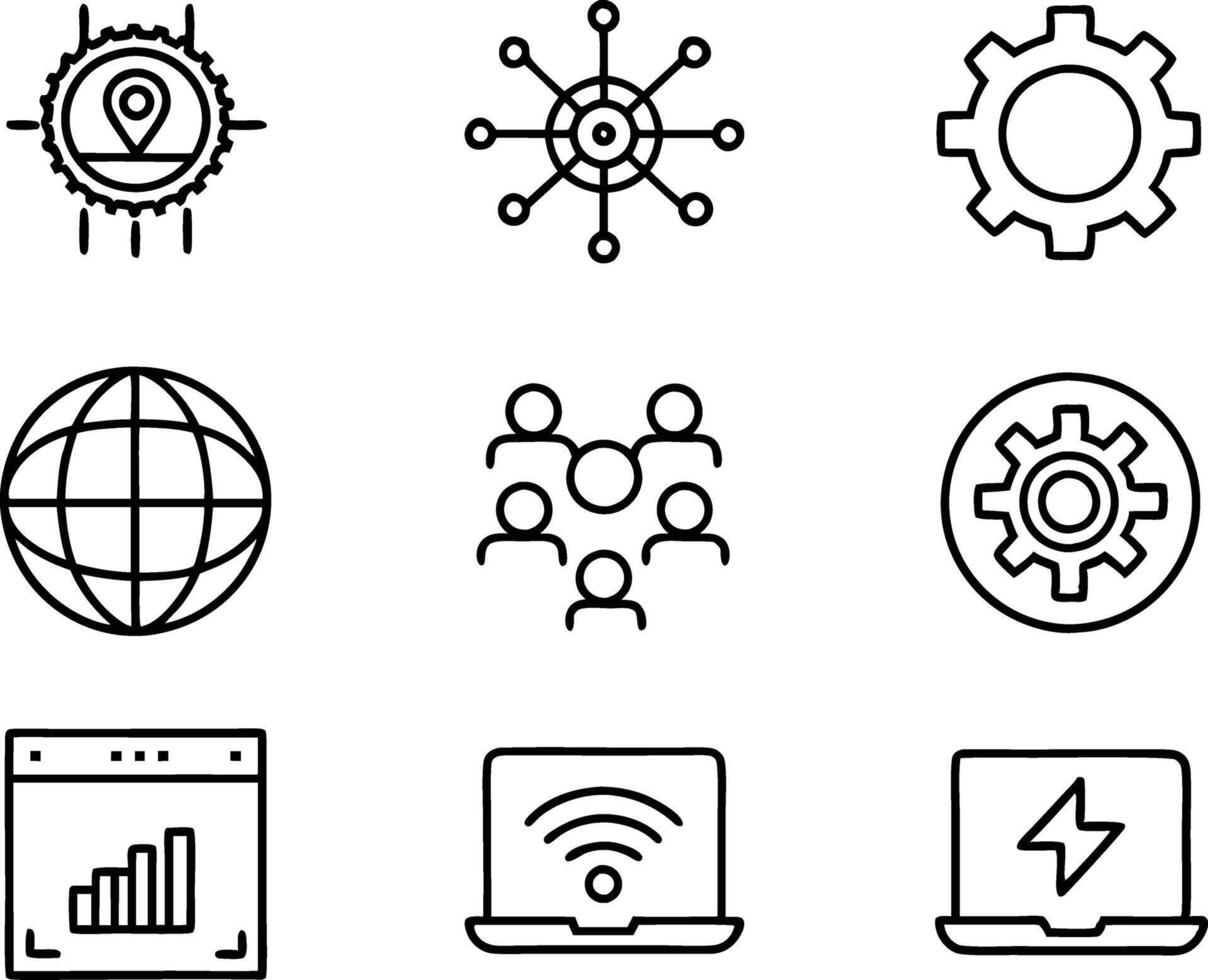 set of technology icon line art style. technology, digital, background, business, network, data, abstract, futuristic, information vector