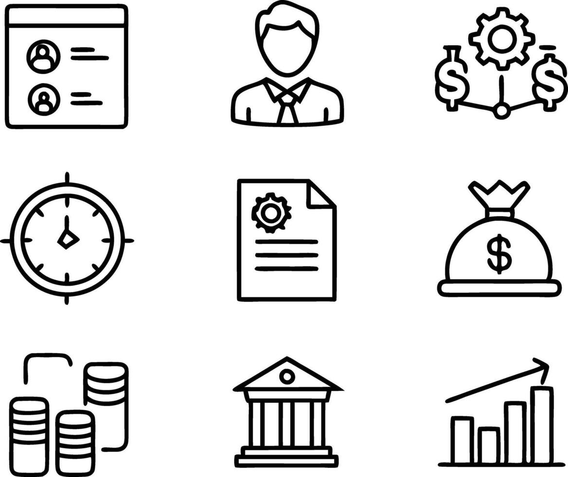 set of business icon line art illustration. idea, contact, target, organization, community, network, technology, businessman vector