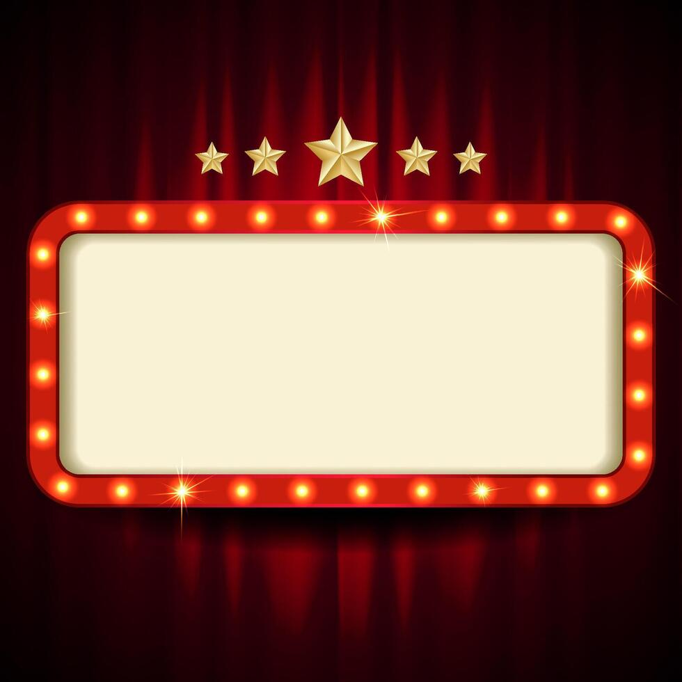 Retro style board with light bulb frame. Rectangle shape. Vintage theater sign vector