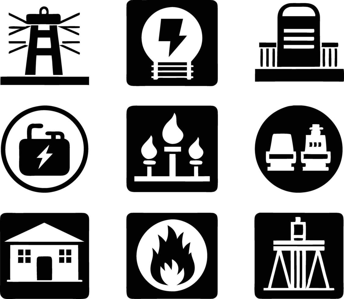set of Public utilities icons illustration. communication, logo, equipment, housing, technology, cost, fire, recycling vector
