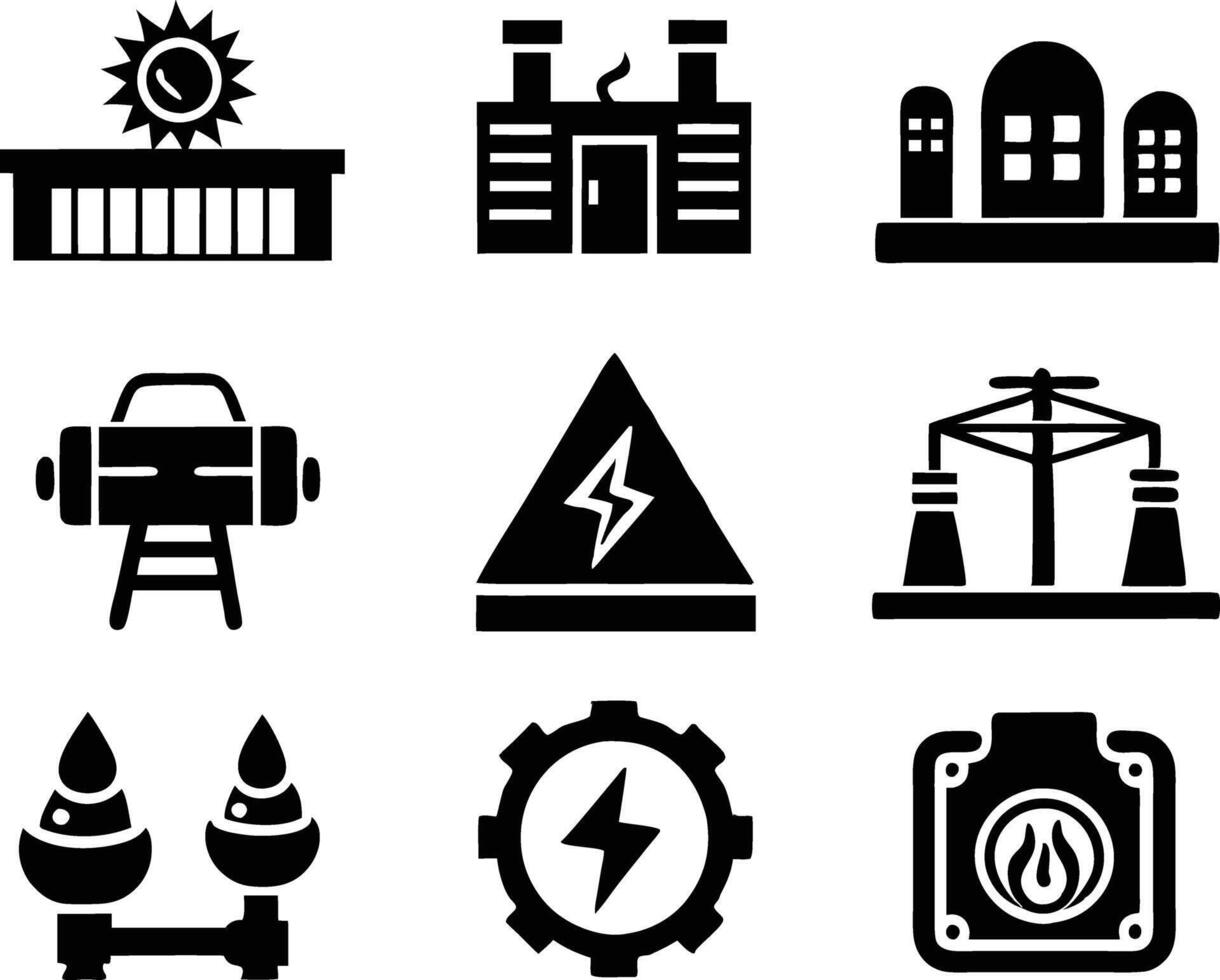 set of Public utilities icons illustration. communication, logo, equipment, housing, technology, cost, fire, recycling vector