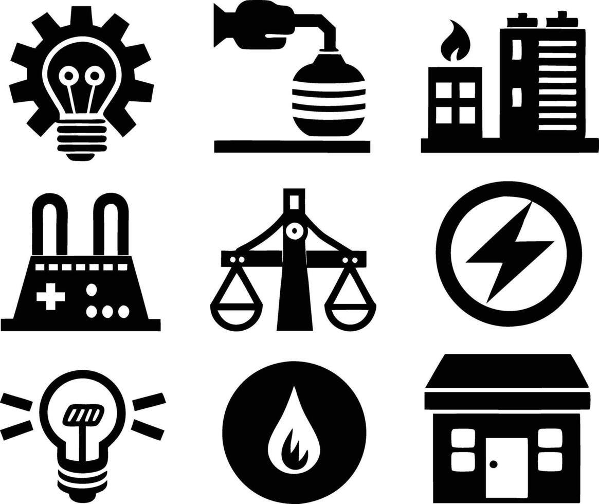 set of Public utilities icons illustration. communication, logo, equipment, housing, technology, cost, fire, recycling vector