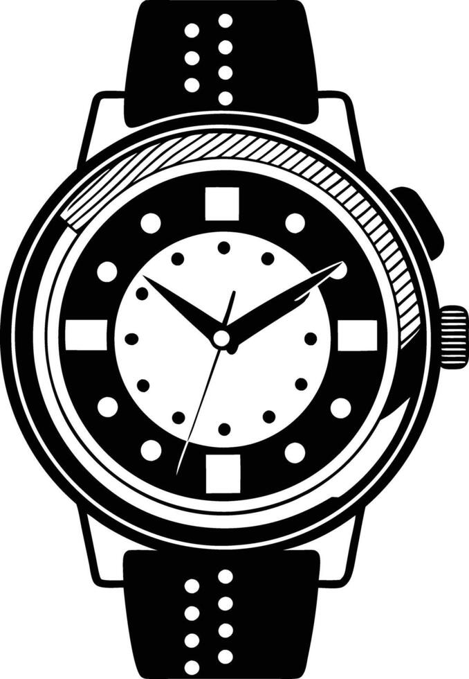 Hand watch illustration black and white vector