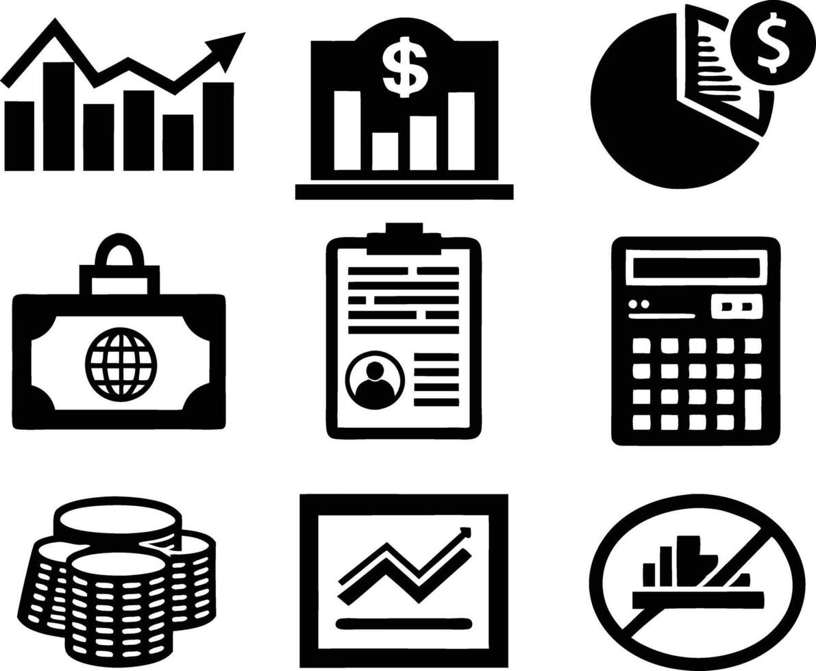 set of accounting icon illustration. revenue, document, calculator, success, economy, infographic, research, accountant vector