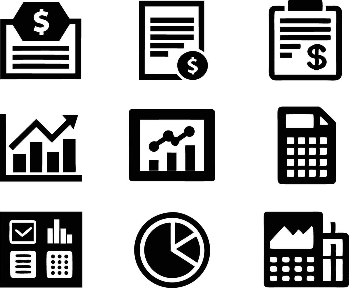 set of accounting icon illustration. revenue, document, calculator, success, economy, infographic, research, accountant vector