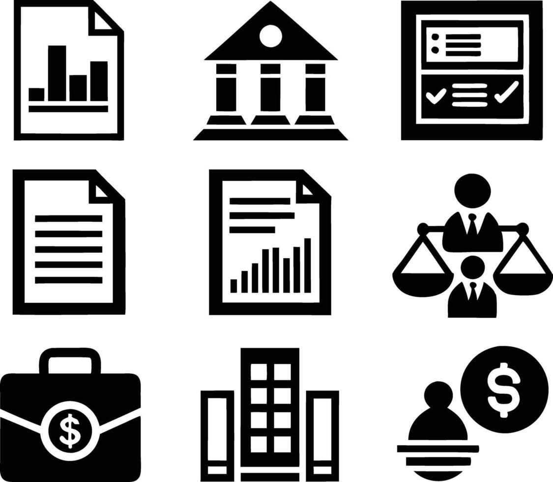 set of accounting icon illustration. revenue, document, calculator, success, economy, infographic, research, accountant vector