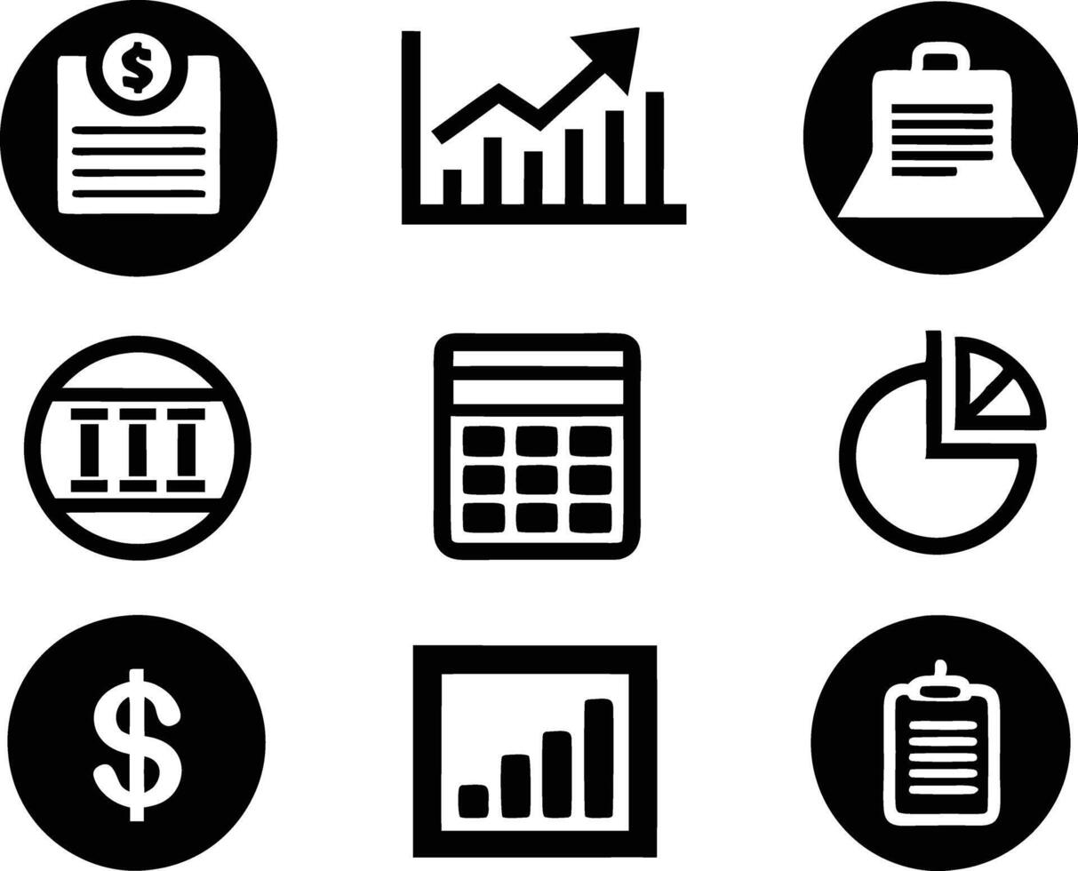 set of accounting icon illustration. revenue, document, calculator, success, economy, infographic, research, accountant vector