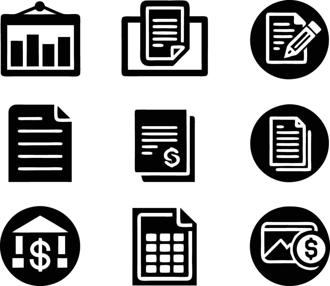 set of accounting icon illustration. revenue, document, calculator, success, economy, infographic, research, accountant vector