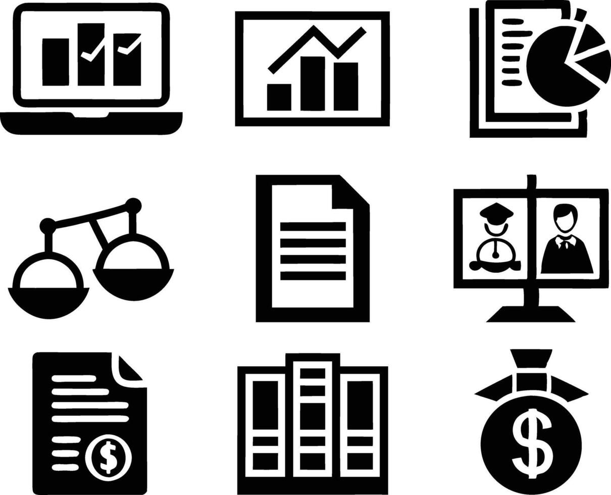 set of accounting icon illustration. revenue, document, calculator, success, economy, infographic, research, accountant vector