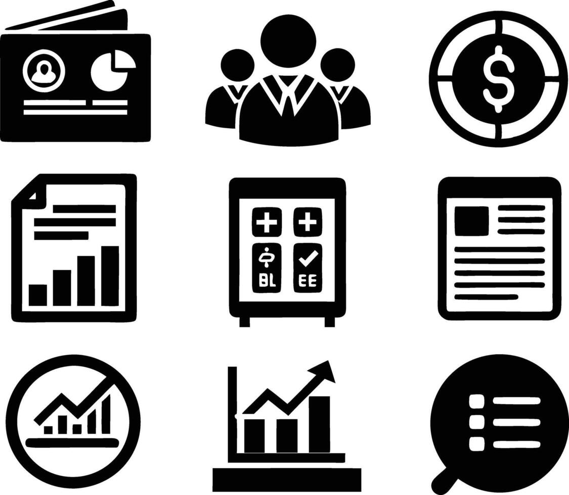 set of accounting icon illustration. revenue, document, calculator, success, economy, infographic, research, accountant vector