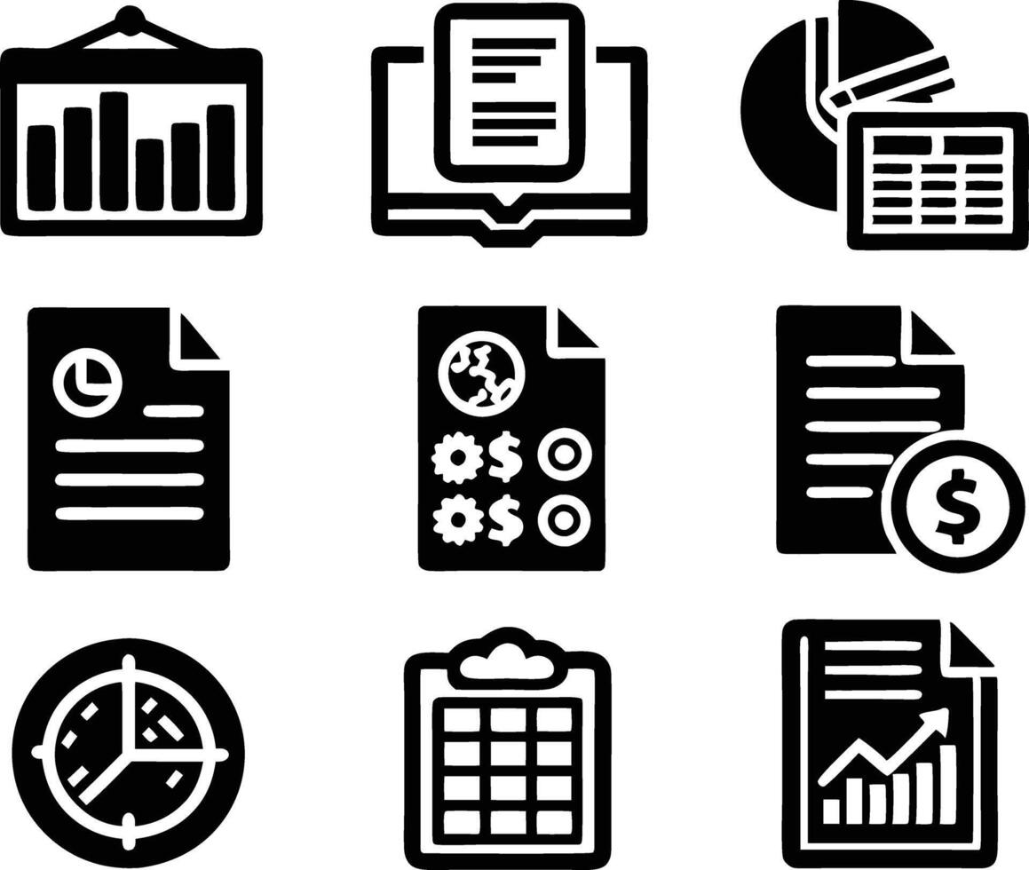 set of accounting icon illustration. revenue, document, calculator, success, economy, infographic, research, accountant vector