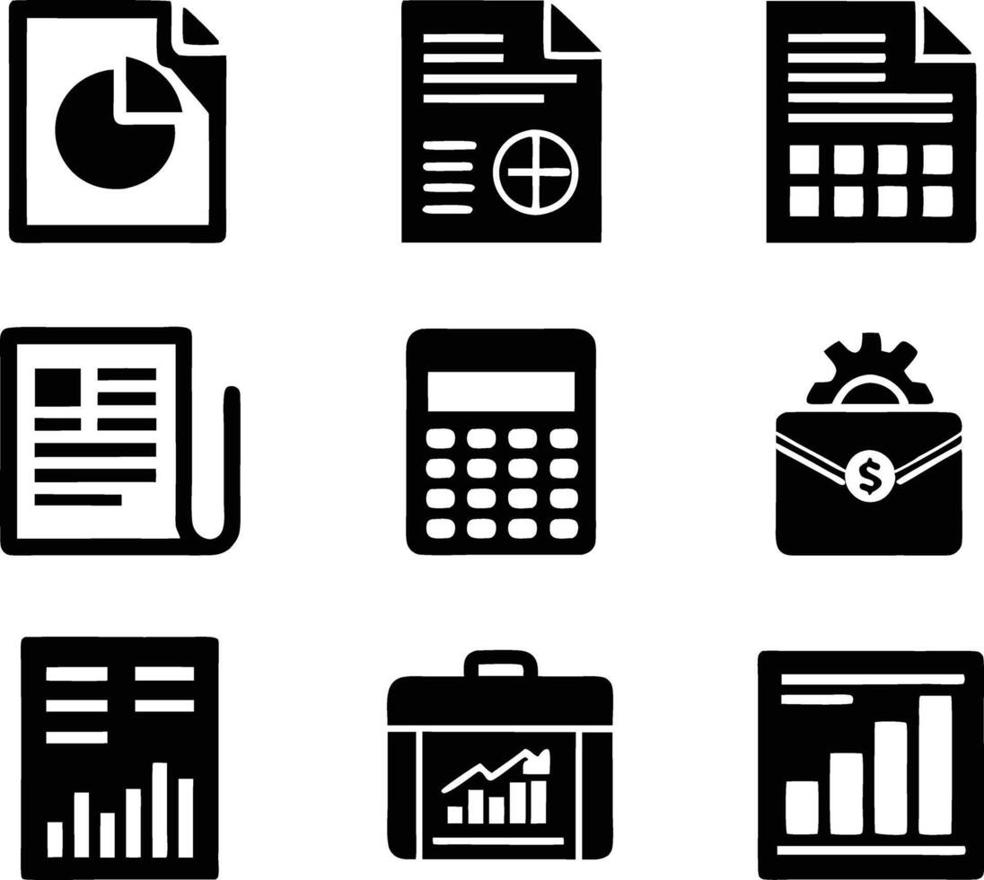 set of accounting icon illustration. revenue, document, calculator, success, economy, infographic, research, accountant vector