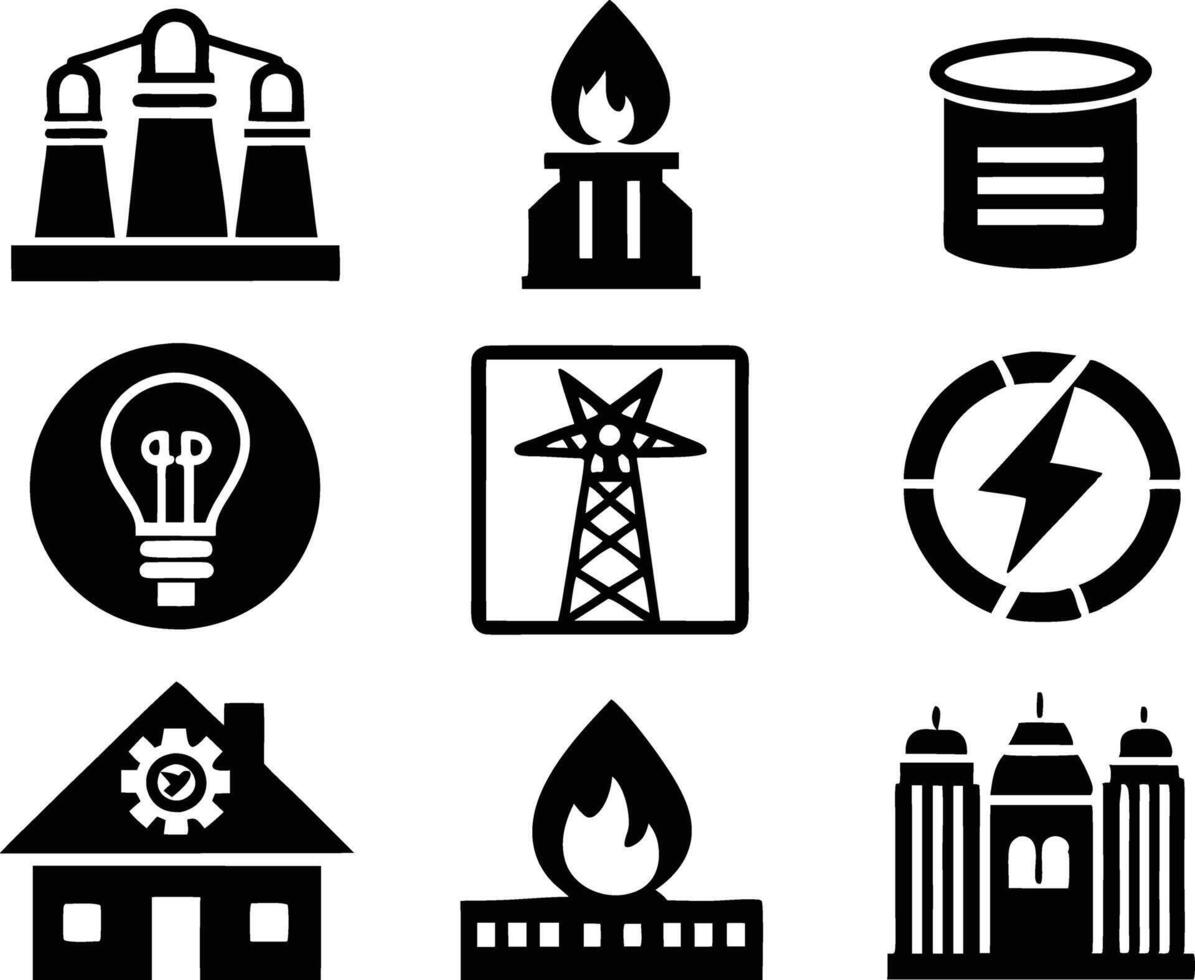set of Public utilities icons illustration. communication, logo, equipment, housing, technology, cost, fire, recycling vector