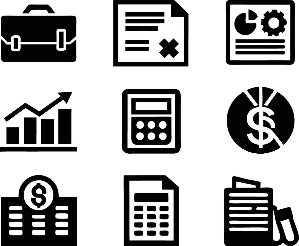 set of accounting icon illustration. revenue, document, calculator, success, economy, infographic, research, accountant vector