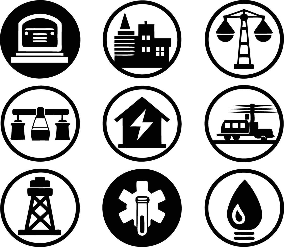 set of Public utilities icons illustration. communication, logo, equipment, housing, technology, cost, fire, recycling vector