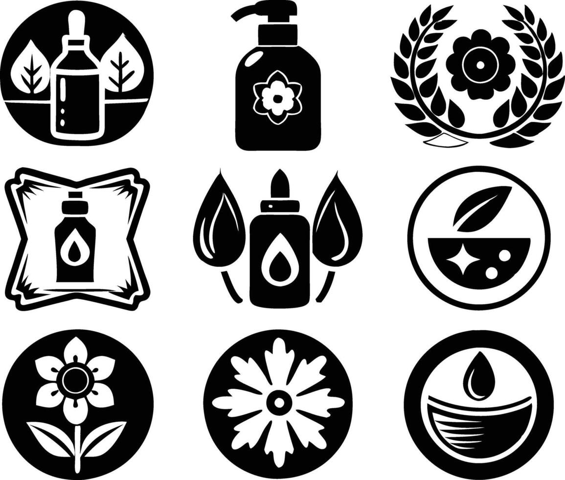 Set of care products icon illustration. serum, cosmetics, skin care, spa, mockup, wellness, health, vector