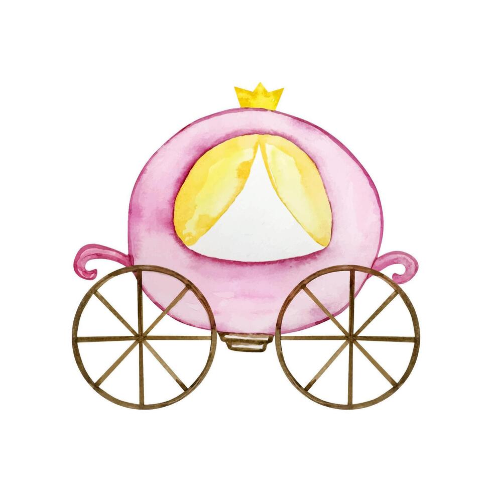 Watercolor nursery princess carriage, fairy tale vector