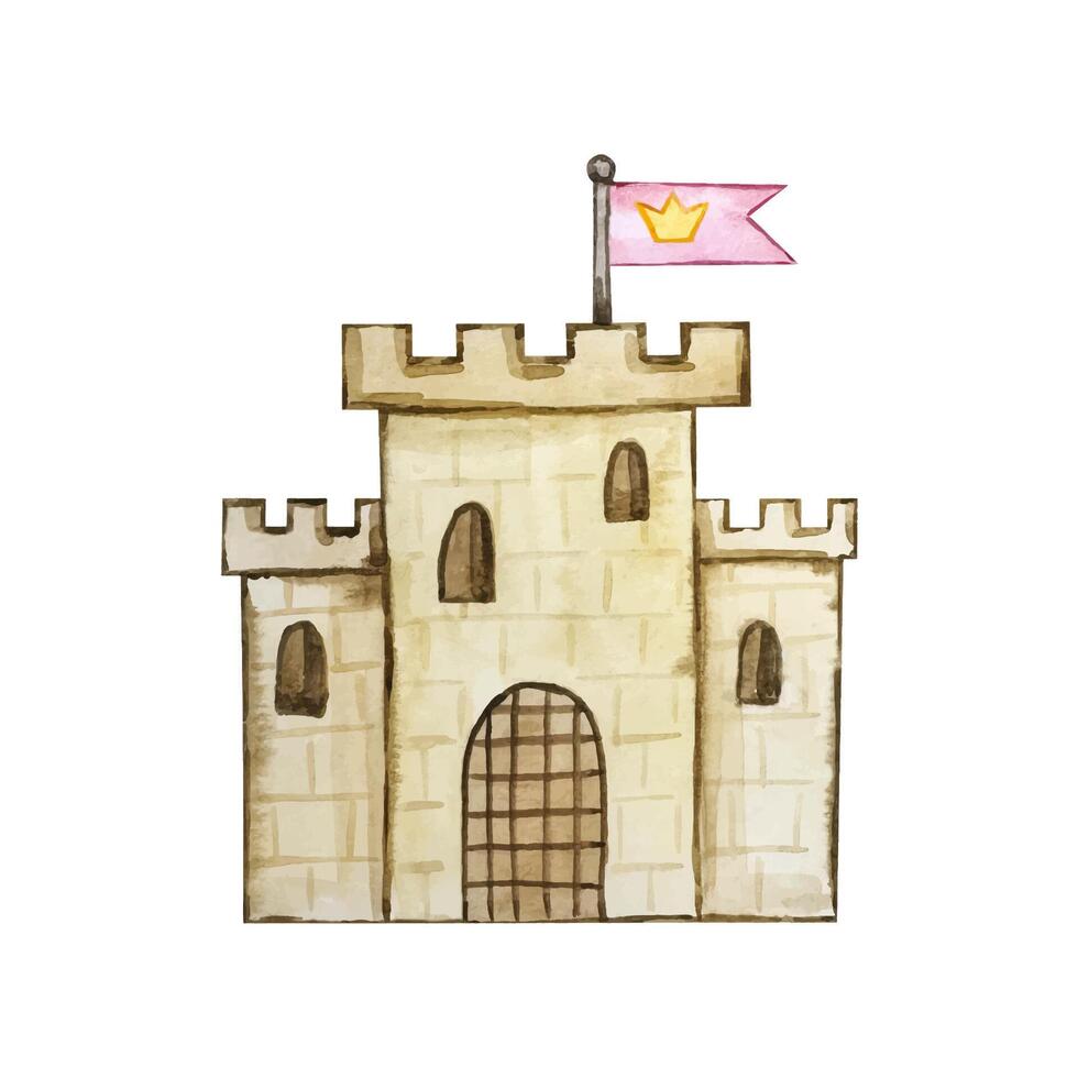 Watercolor Nursery Princess castle, fairy tale vector