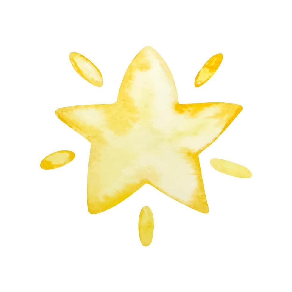 Watercolor cute yellow star, nursery illustration vector
