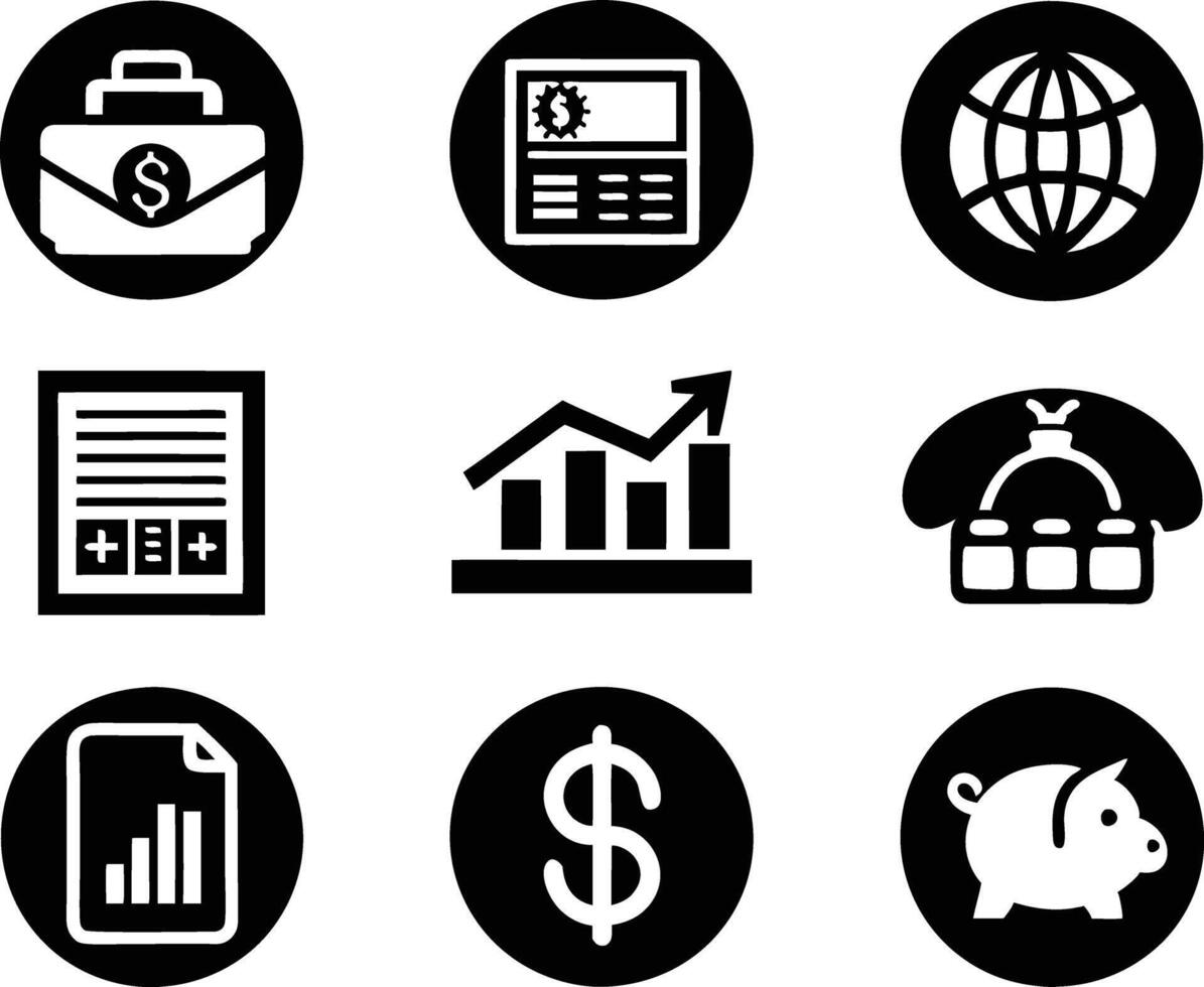 set of accounting icon illustration. revenue, document, calculator, success, economy, infographic, research, accountant vector
