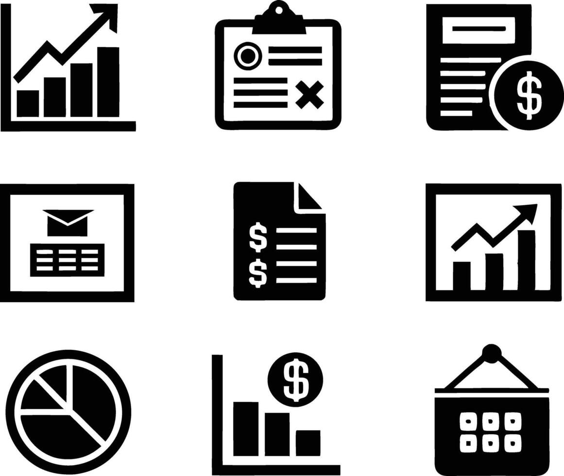 set of accounting icon illustration. revenue, document, calculator, success, economy, infographic, research, accountant vector
