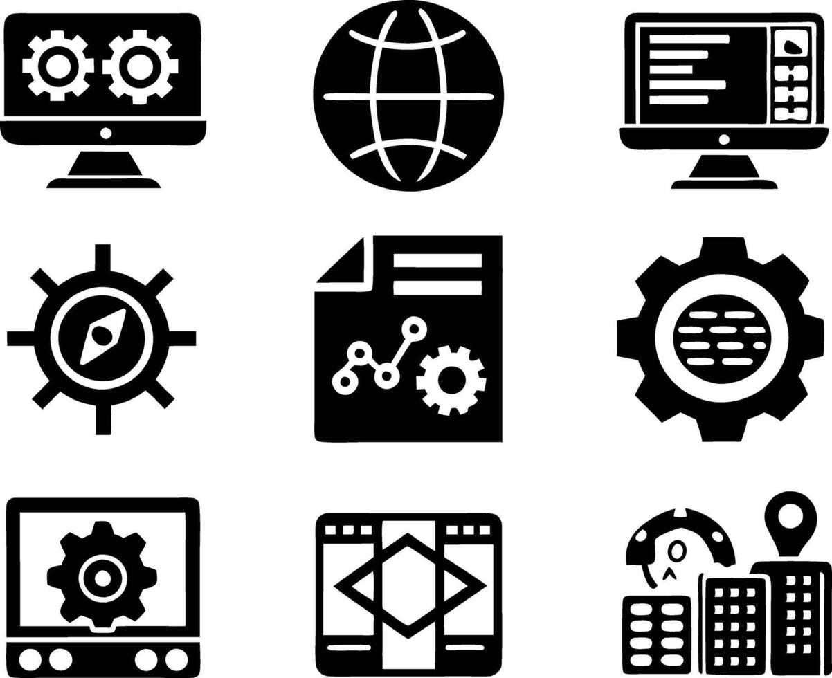 set of Programming icon illustration. computer, code, programming, software, technology, internet, program, coding, development vector