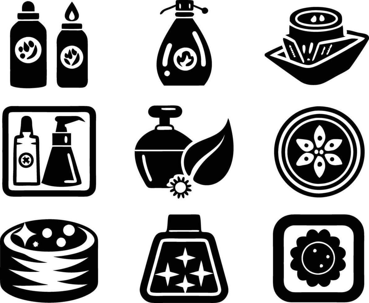 Set of care products icon illustration. serum, cosmetics, skin care, spa, mockup, wellness, health, vector