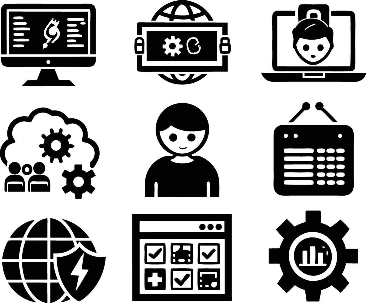 set of Programming icon illustration. computer, code, programming, software, technology, internet, program, coding, development vector