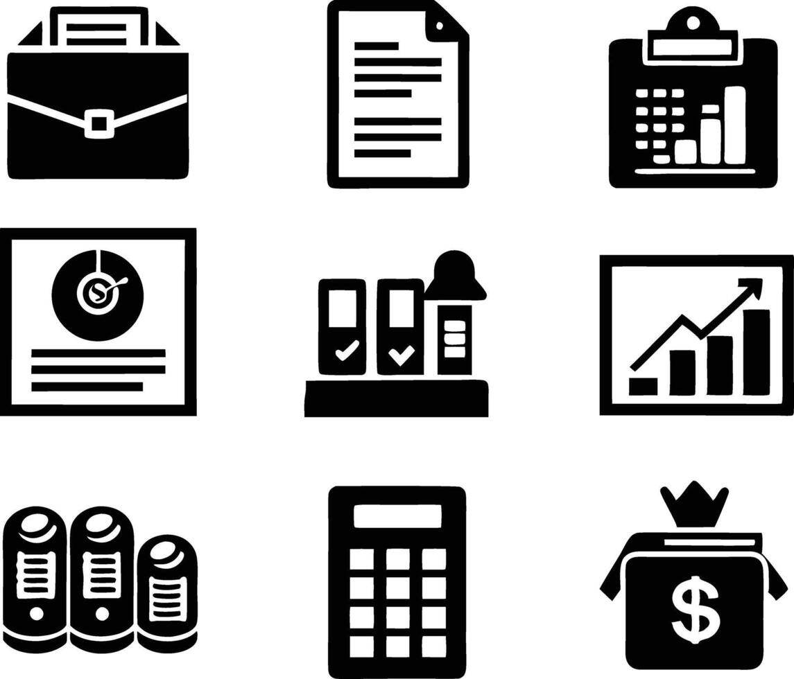set of accounting icon illustration. revenue, document, calculator, success, economy, infographic, research, accountant vector