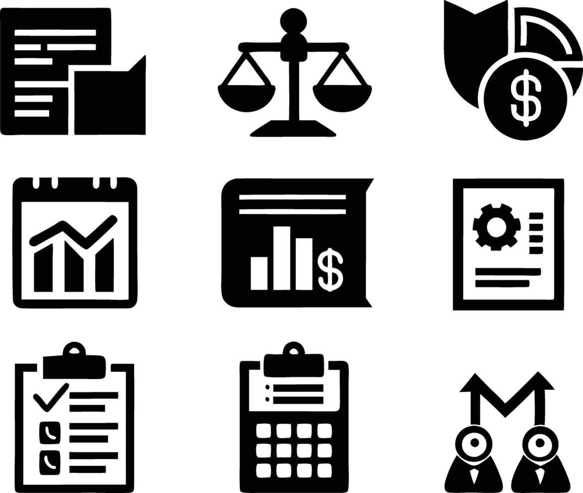 set of accounting icon illustration. revenue, document, calculator, success, economy, infographic, research, accountant vector