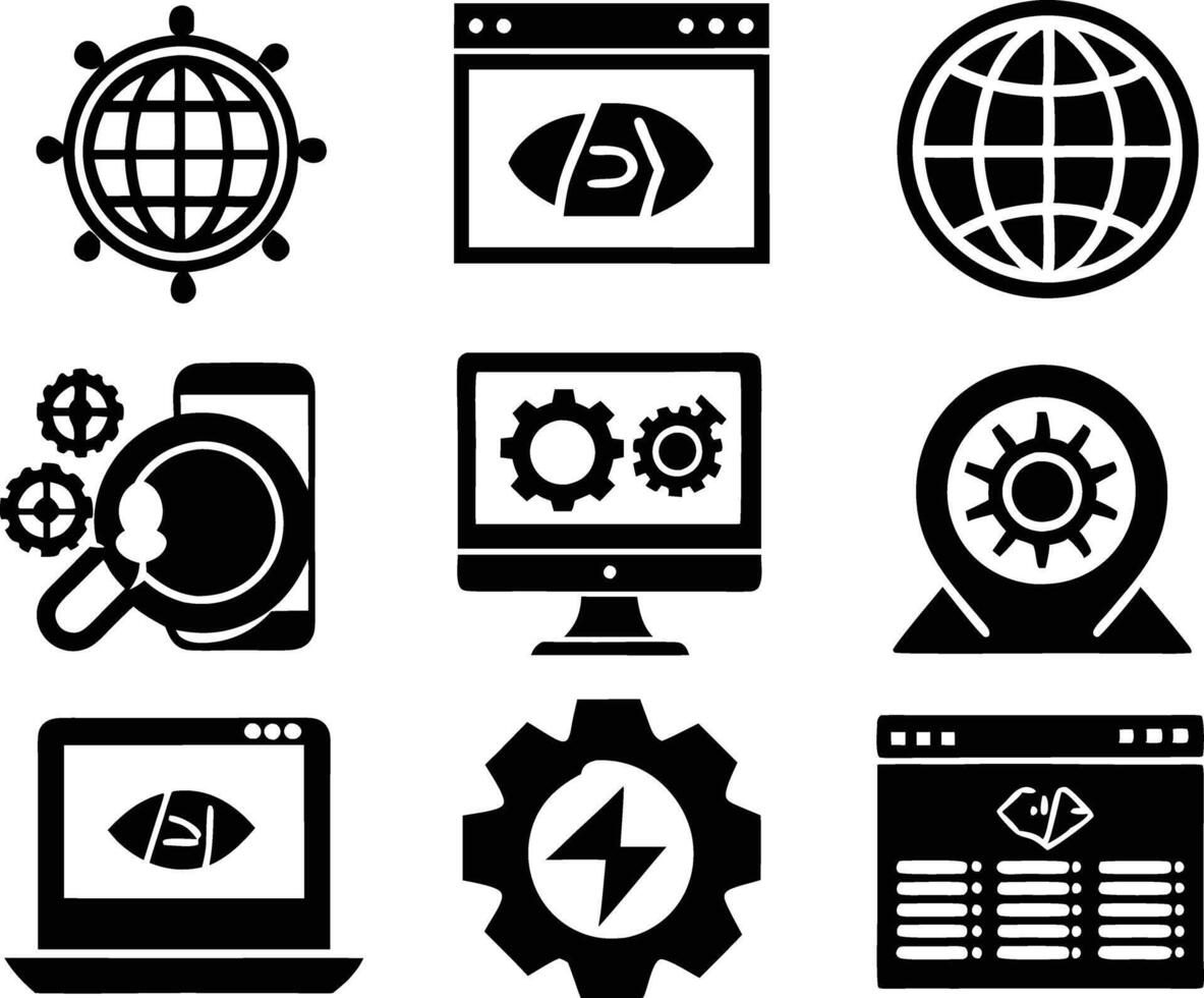 set of Programming icon illustration. computer, code, programming, software, technology, internet, program, coding, development vector
