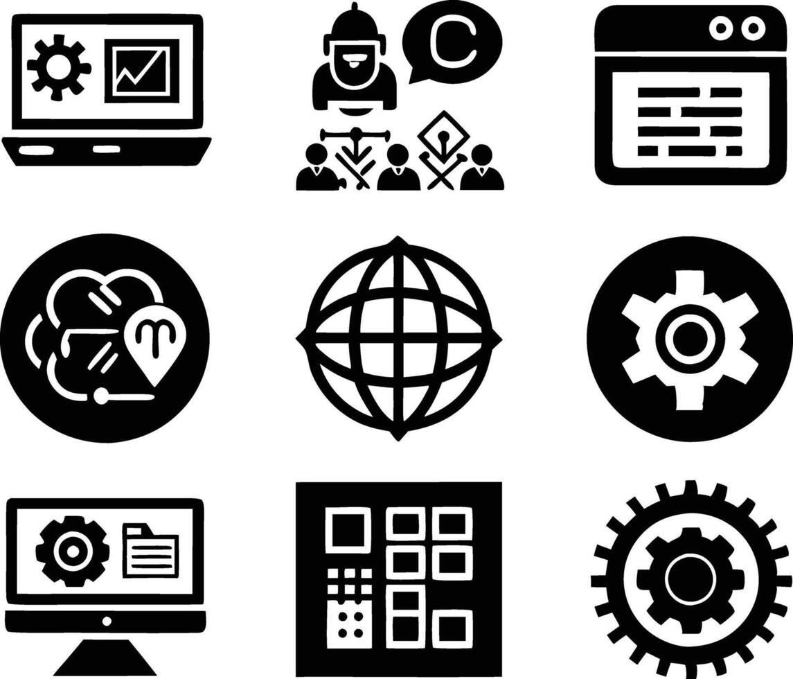 set of Programming icon illustration. computer, code, programming, software, technology, internet, program, coding, development vector