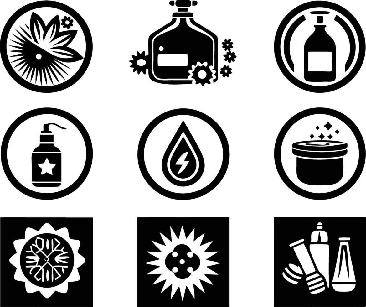 Set of care products icon illustration. serum, cosmetics, skin care, spa, mockup, wellness, health, vector
