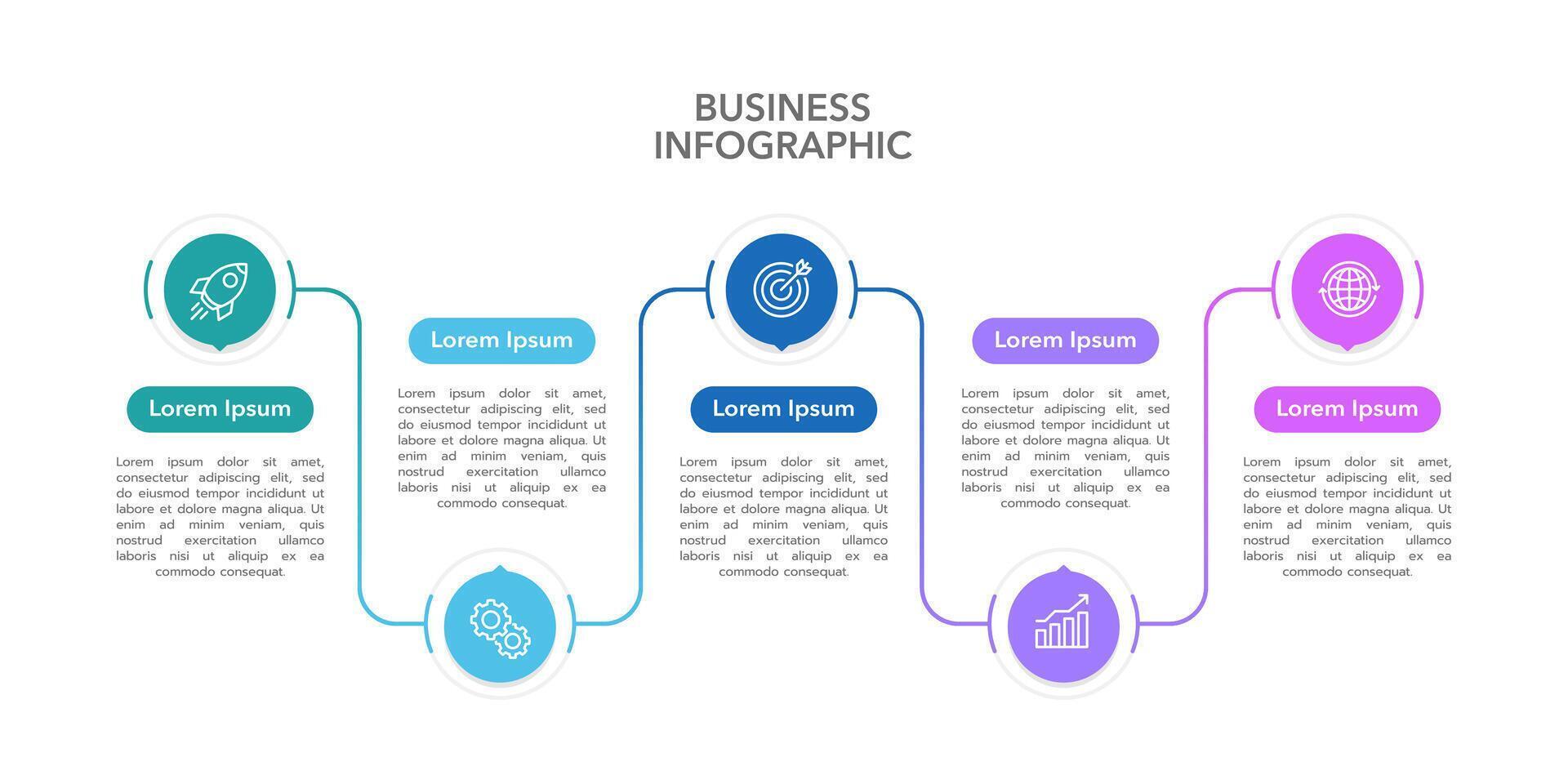 Business infographic template timeline with five element for presentation. Workflow, marketing, planning, timeline and annual report. vector