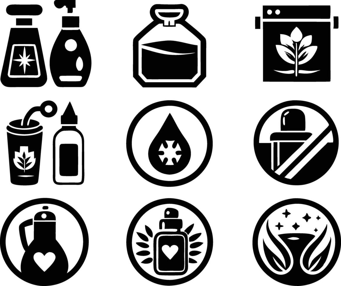 Set of care products icon illustration. serum, cosmetics, skin care, spa, mockup, wellness, health, vector