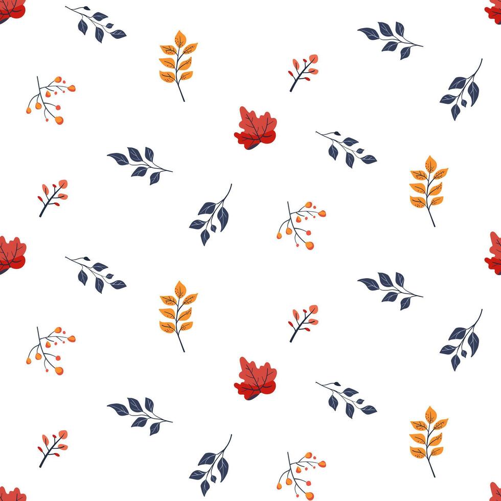 Botanical seamless pattern. Simple Plant. Simple autumn branches, plant. White background. Decorative ornament in Scandinavian style. Hand drown. Flat vector