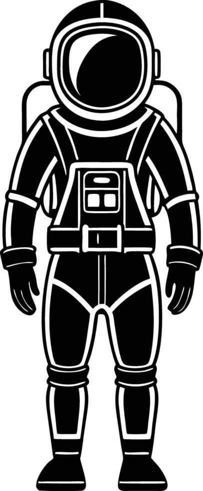 astronaut in a space suit silhouette black and white illustration vector