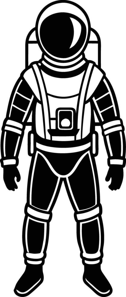 astronaut in a space suit silhouette black and white illustration vector
