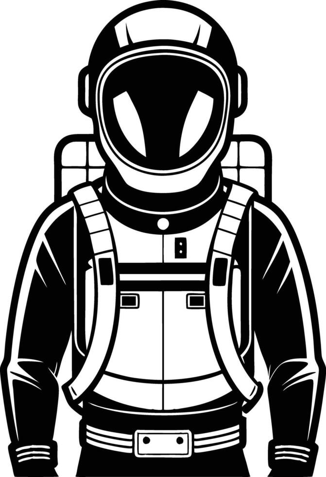 astronaut in a space suit silhouette black and white illustration vector