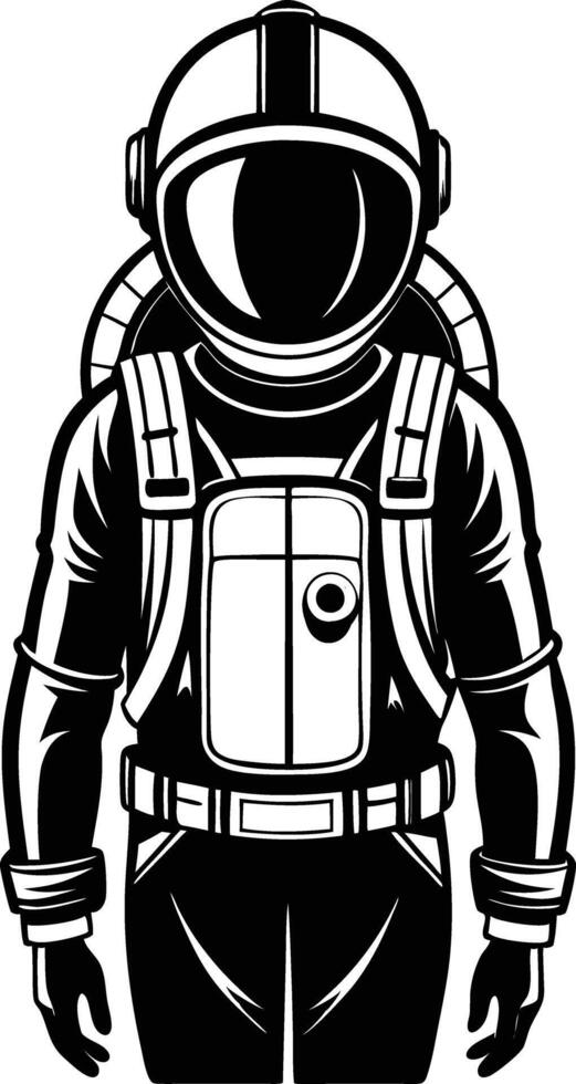 astronaut in a space suit silhouette black and white illustration vector