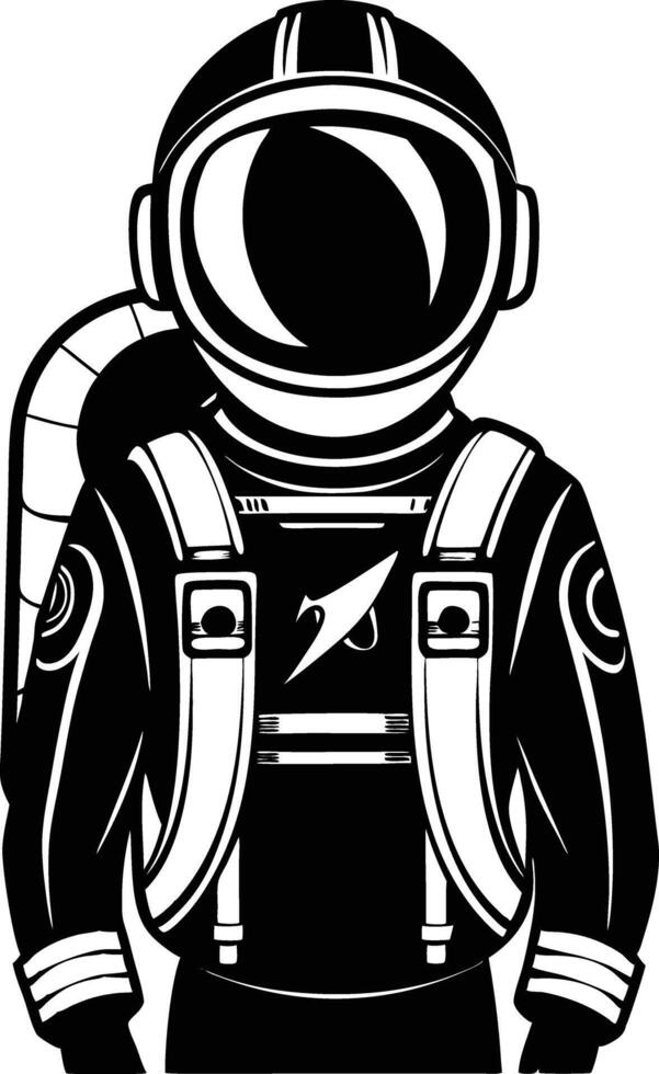 astronaut in a space suit silhouette black and white illustration vector
