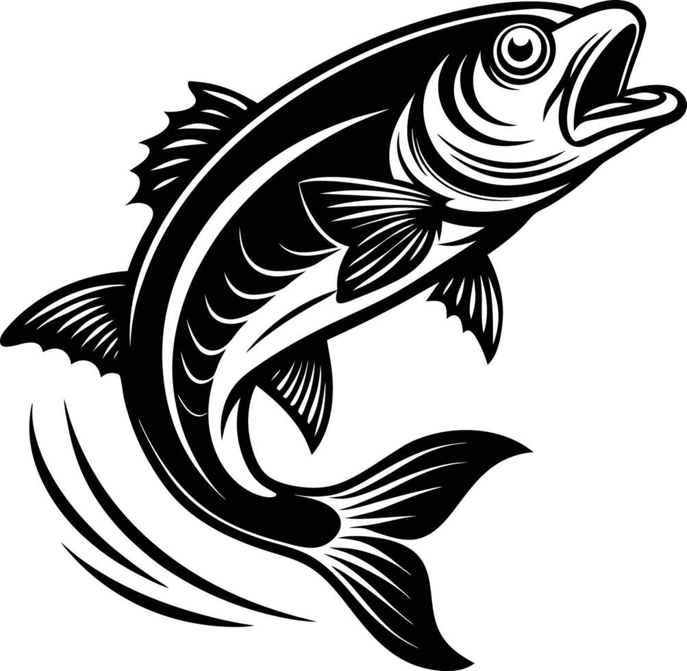 fish jumps illustration black and white vector
